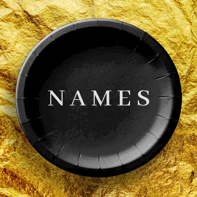 Simple Black Custom Add Your Name Elegant Paper Plate (Creator Uploaded)