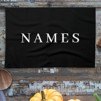 Simple Black Custom Add Your Name Elegant Tea Towel
