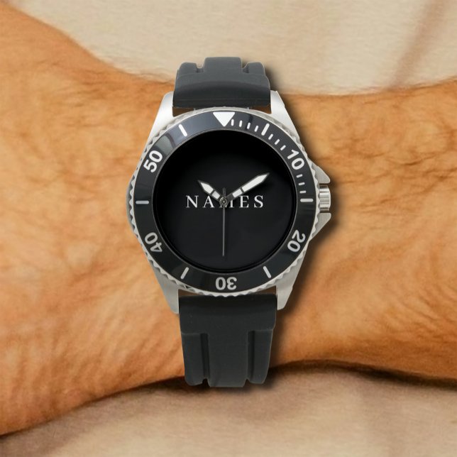 Simple Black Custom Add Your Name Elegant Watch (Creator Uploaded)
