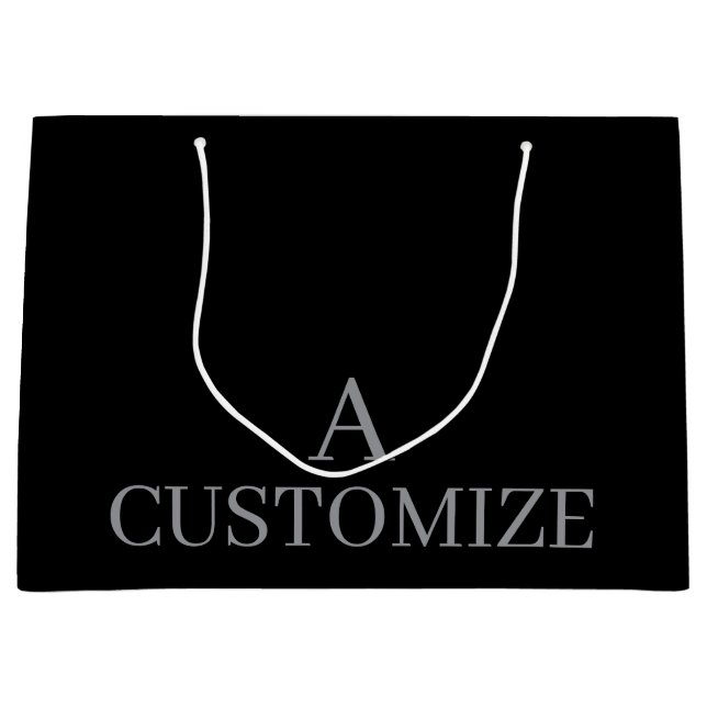 Simple Black Custom Initial Name Modern Medium Gif Large Gift Bag (Front)