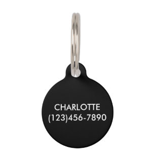 Simple black custom name contact Info modern Pet Tag