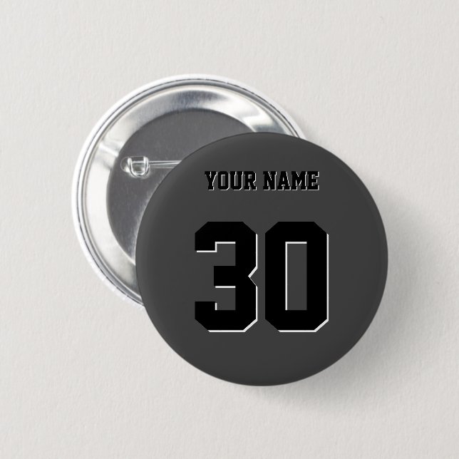 Simple Black Custom Number and Name 6 Cm Round Badge (Front & Back)