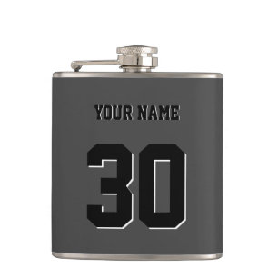 Simple Black Custom Number and Name Hip Flask