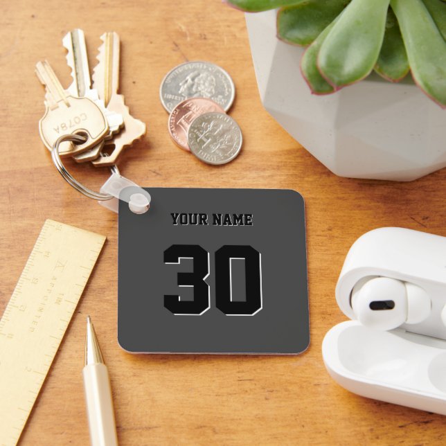 Simple Black Custom Number and Name Key Ring (Desk)
