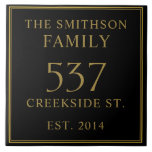 Simple Black Date Established Address House Plaque Ceramic Tile<br><div class="desc">Introducing our sophisticated and sleek black and gold house address plaque, featuring a minimalist design that exudes elegance. This plaque not only displays your house number but also includes the date of establishment, adding a personal touch to your home. Elevate the exterior of your residence with this stylish and timeless...</div>