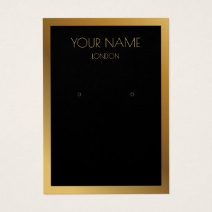 Simple black earring display card with gold border
