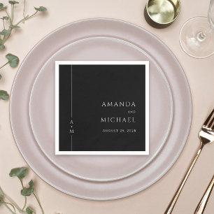Simple Black Elegant Classic Monogram Wedding Napkin