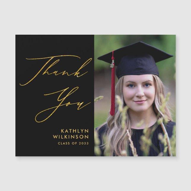 Simple Black Elegant Gold Script GRAD Thank You (Front)