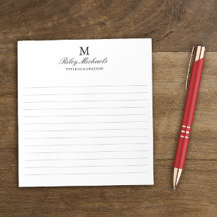 Simple Black Elegant Monogram Name Title Lined Notepad