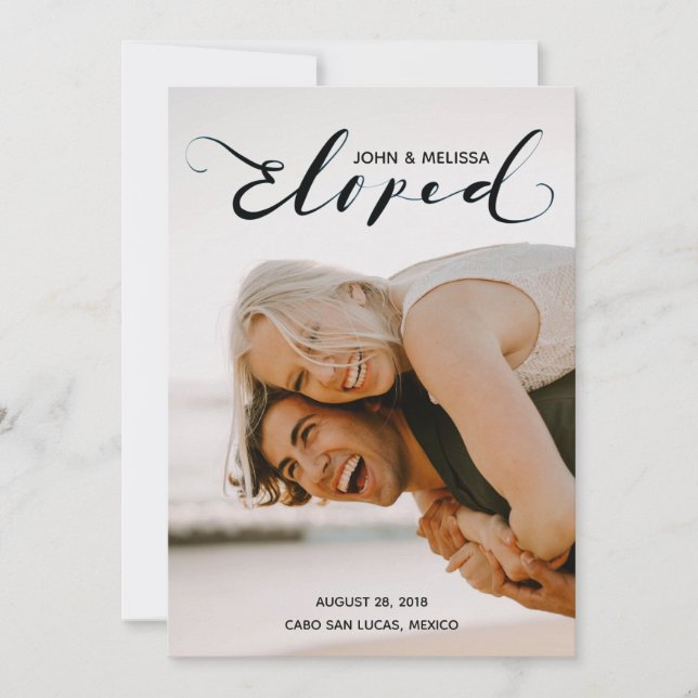 Simple Black Eloped Personal Wedding Announcement (Front)