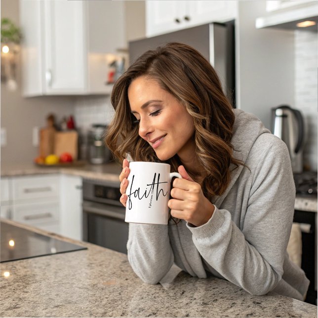 Simple Black Faith Bible Verse Calligraphy Text  Coffee Mug (Creator Uploaded)