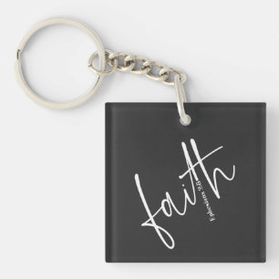 Simple Black Faith Bible Verse Calligraphy Text Key Ring