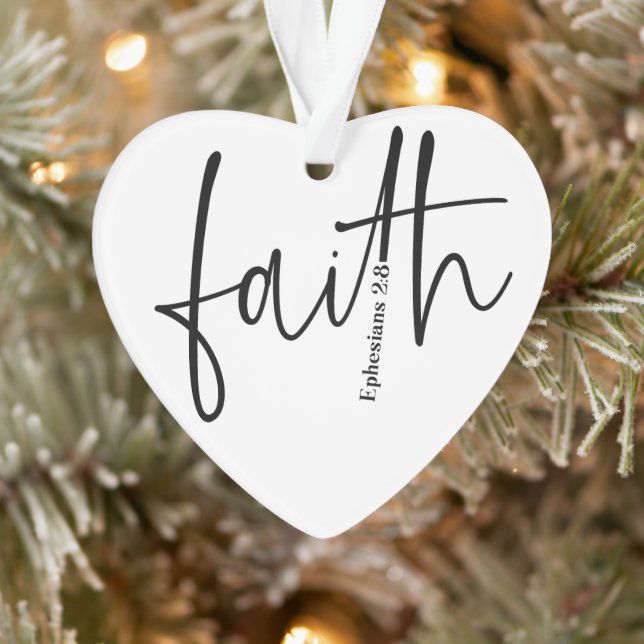 Simple Black Faith Bible Verse Calligraphy Text  Ornament (Tree)
