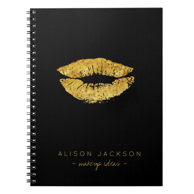 Simple black faux gold lips glam makeup artist notebook (Front)