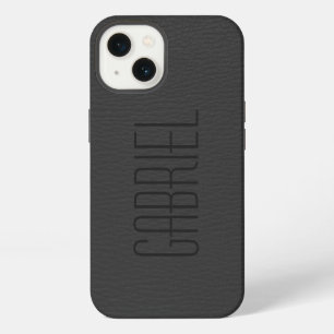 Simple Black Faux Leather Look Monogram iPhone Cas 13 Case