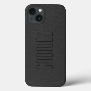 Simple Black Faux Leather Look Monogram iPhone Cas iPhone 13 Case
