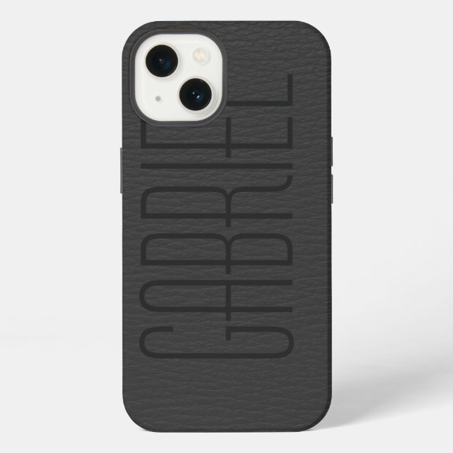 Simple Black Faux Leather Look Monogram iPhone Case (Back)