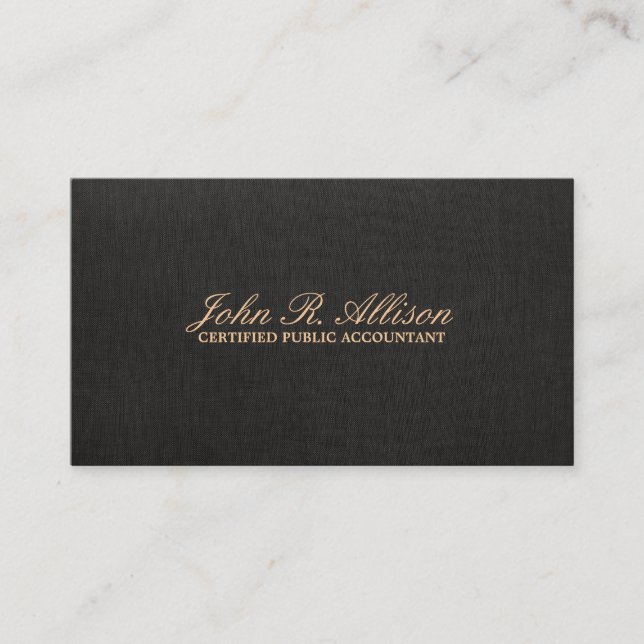 Simple Black Faux Linen Accountant Business Card (Front)