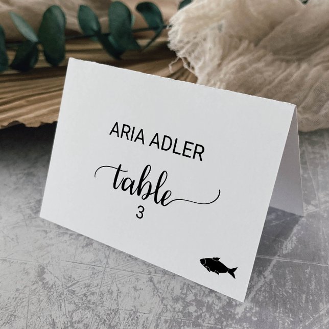 Simple Black Fish Meal Option Place Card (Creator Uploaded)