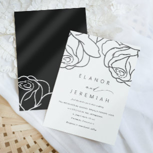 Simple Black Floral Calligraphy Wedding Invitation