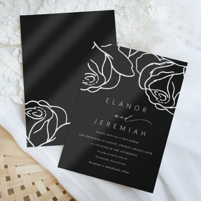 Simple Black Floral Calligraphy Wedding Invitation (Creator Uploaded)
