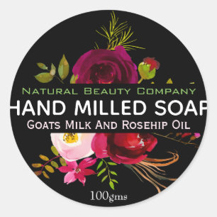Simple Black Floral Handmade Soap Labels