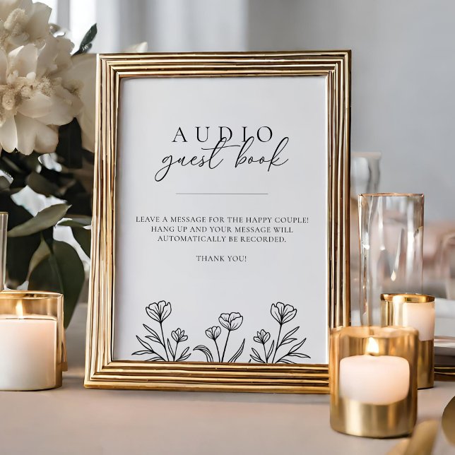 Simple Black Floral Wedding Audio Guest Book Sign (Creator Uploaded)