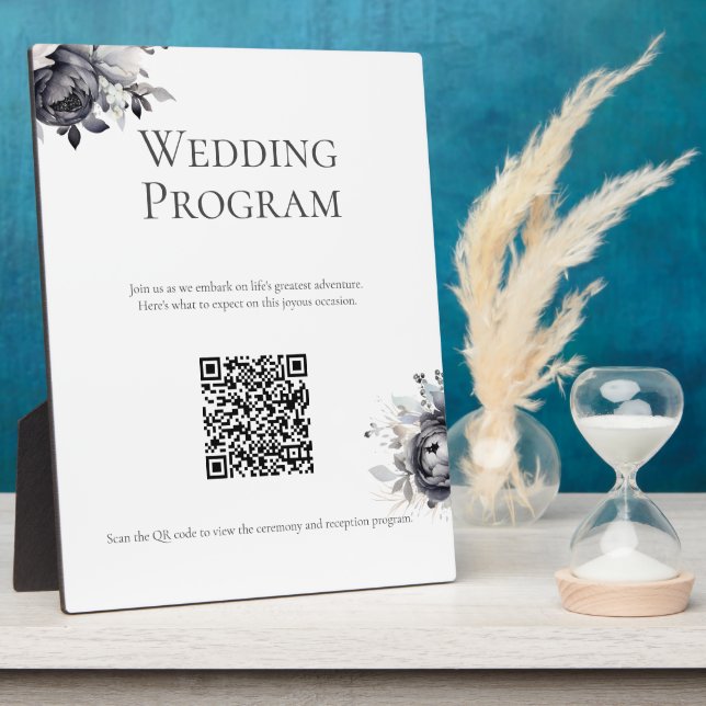 Simple Black Floral Wedding Program Sign Plaque (Side)