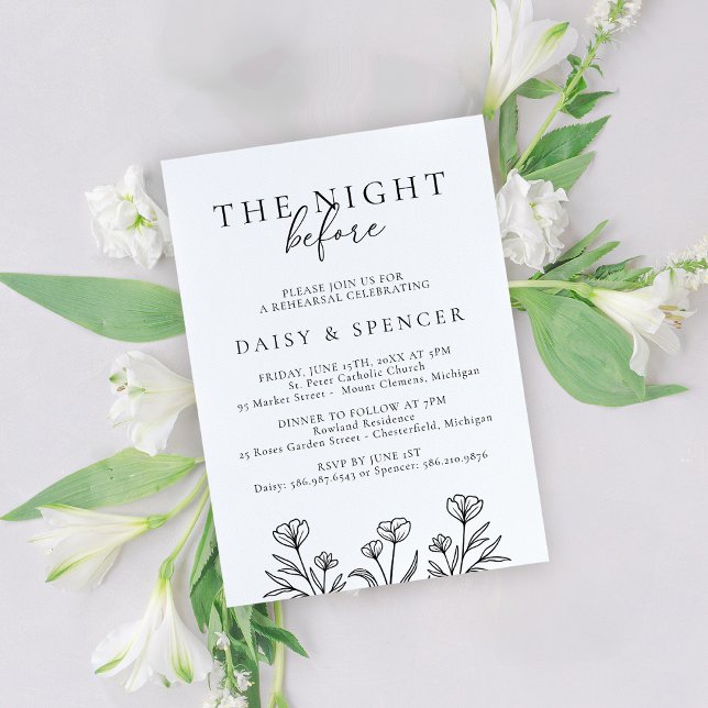 Simple Black Floral Wedding Rehearsal Dinner Invitation (Creator Uploaded)