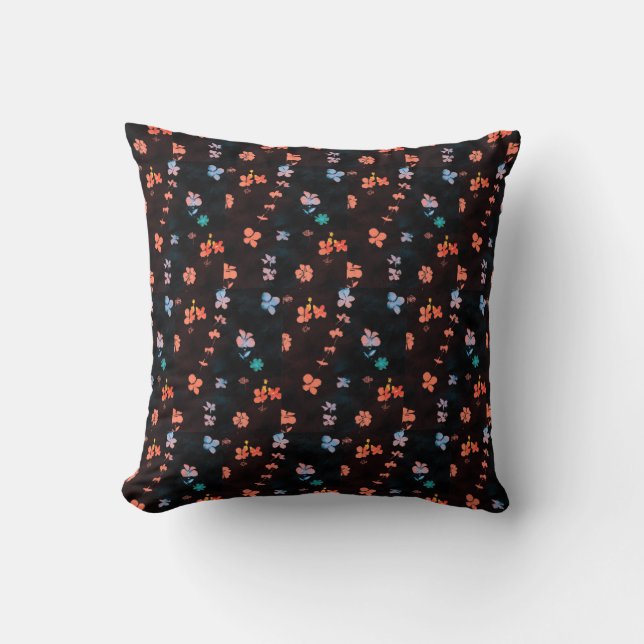 Simple black flowery pattern cushion (Front)