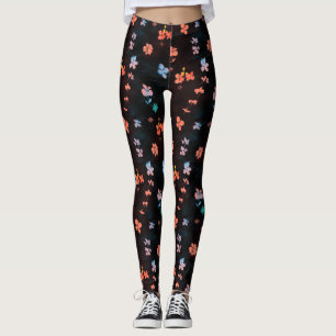 Simple black flowery pattern leggings