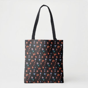 Simple black flowery pattern tote bag