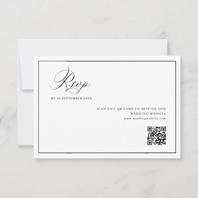 simple black frame wedding QR code RSVP card (Front)