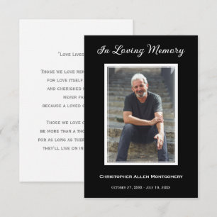 Simple Black Funeral Photo Memorial Prayer Card