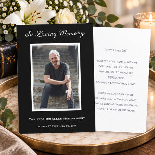 Simple Black Funeral Photo Memorial Prayer Card