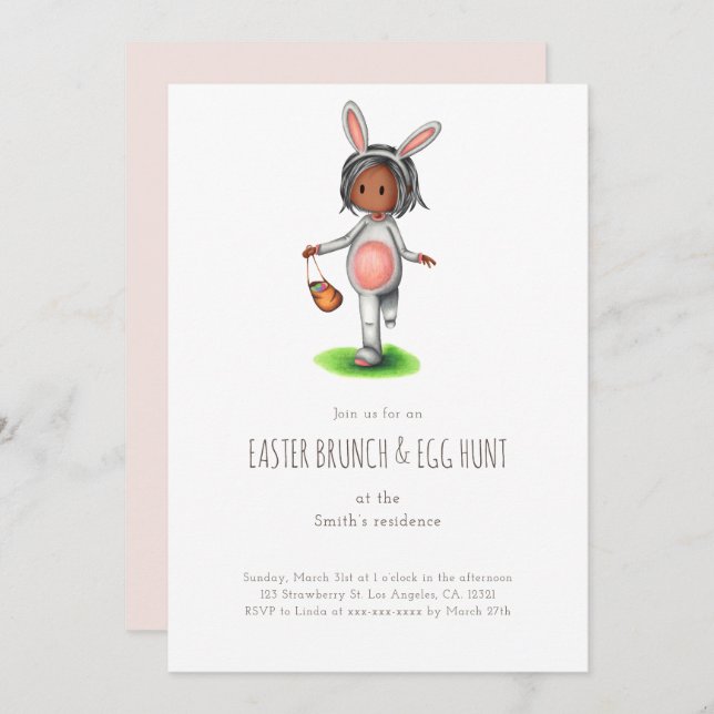 Simple Black Girl Easter Brunch Egg Hunt Invitation (Front/Back)