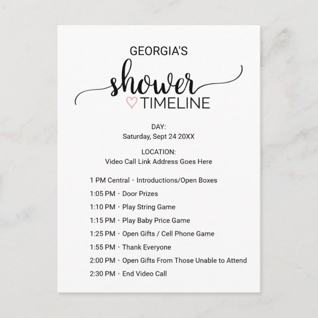 Simple Black Girls Baby Shower Order of Events Postcard (Front)