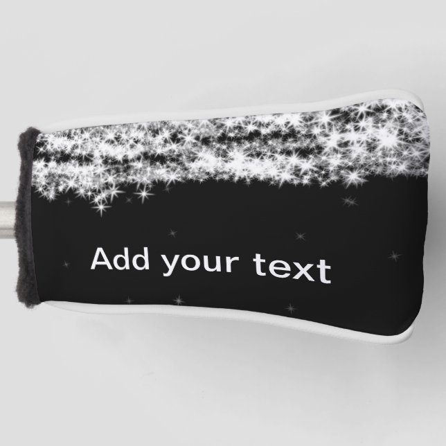 Simple black glitter sparkle stars add your text c golf head cover (Front)