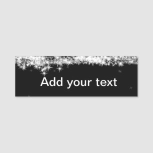 Simple black glitter sparkle stars add your text c name tag