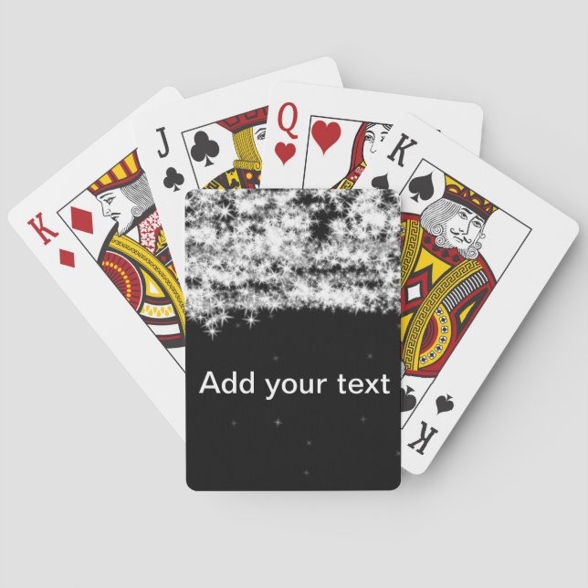 Simple black glitter sparkle stars add your text c playing cards (Back)