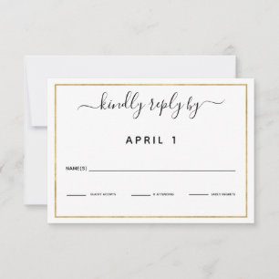 Simple Black Gold Border Wedding/Reception RSVP Card