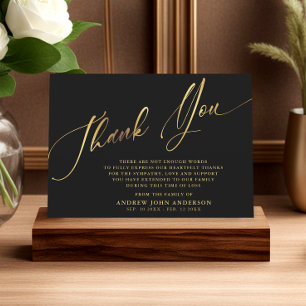 Simple Black & Gold Calligraphy Funeral Thank You Card