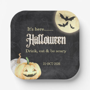 Simple Black Gold Corporate Halloween Party Paper Plate