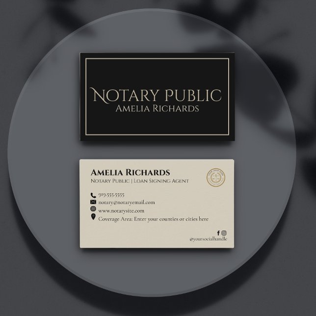 Simple Black & Gold Elegant Frame Notary Public  Business Card (Creator Uploaded)