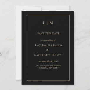 Simple Black Gold Formal Monogram Wedding  Save The Date