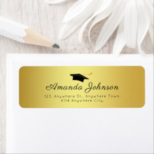 Simple Black Gold Graduate Cap Graduation Return Address Label