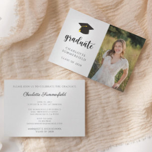 Simple Black Gold Graduation Cap Tassel  Invitation