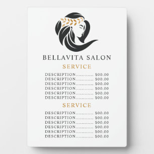 Simple Black Gold Hair Salon Logo Service Price Plaque