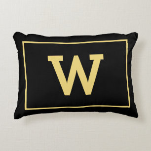 Simple Black Gold Initial Monogram Decorative Cushion