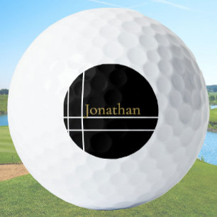 Simple black gold minimalist custom name golf balls
